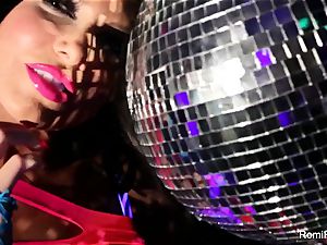 Romi plays w disco ball then rams toys in her labia
